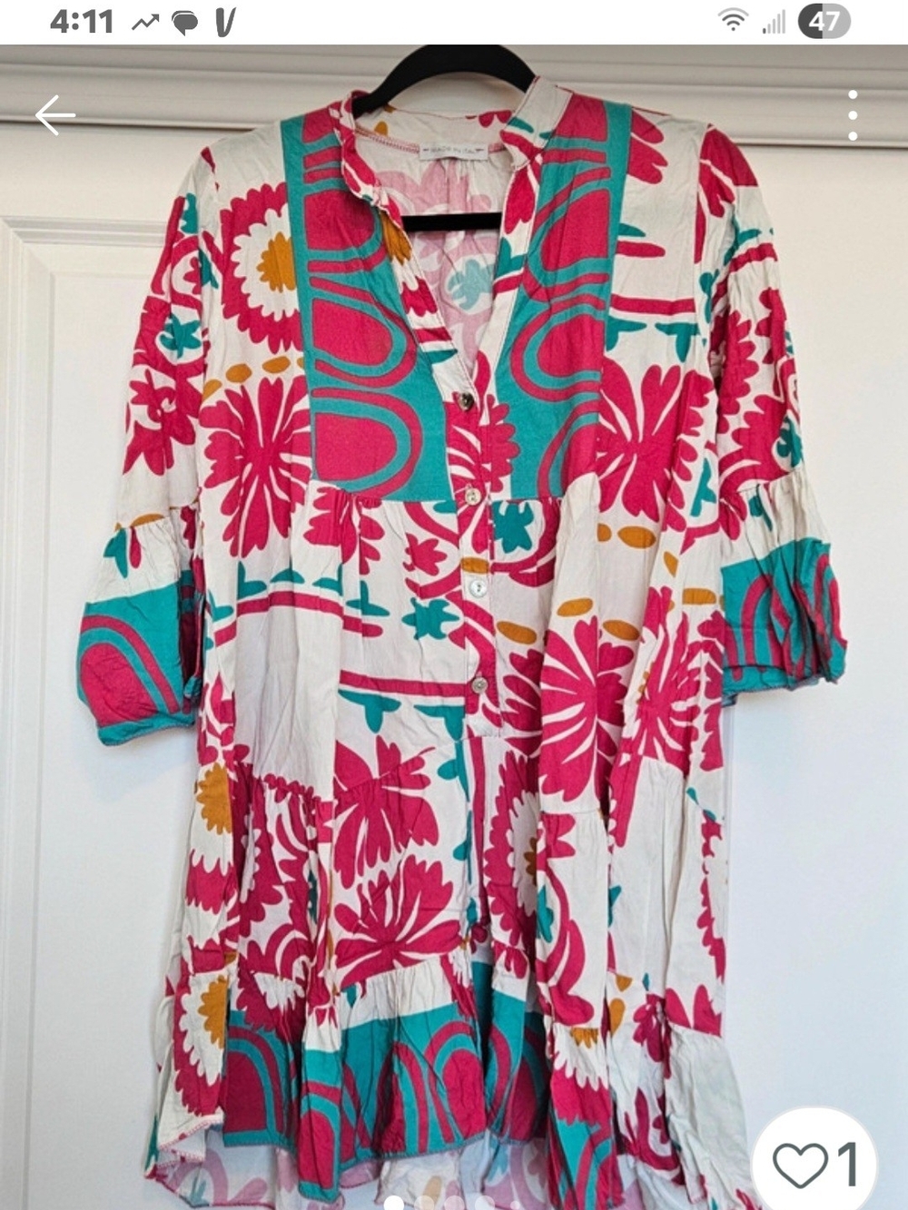 Floral Cotton Tunic Dress in Fuchsia & Teal